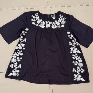 Ivy Jane Embroidered Navy Blue and White Cotton Tunic Top
